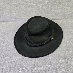 BC Hats Steer Hide Leather Australian Pac Traveller Hat Mens Sz M Black